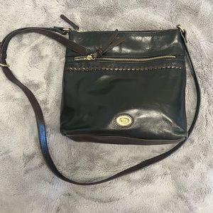 Tignanello Dark Brown Leather Full Zip Closure Crossbody Bag/Purse